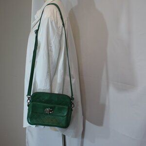 Mashad Leather green mini  shoulder  crossbody front pocket  bag size 9"x7"x3.5"